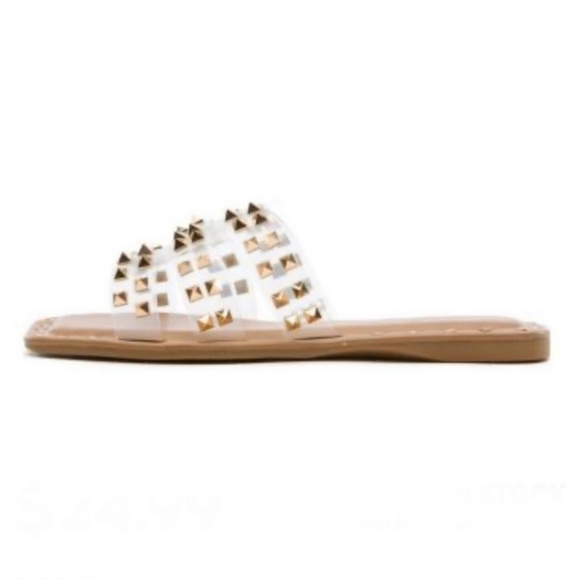 STUDDED FLAT SLIDES/SANDALS-NEW - Picture 3 of 4
